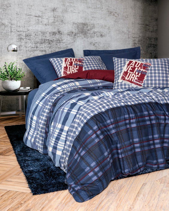 L'essentiel linge de maison Roger - Azul oscuro, Juego de funda de edredón doble ranforce
